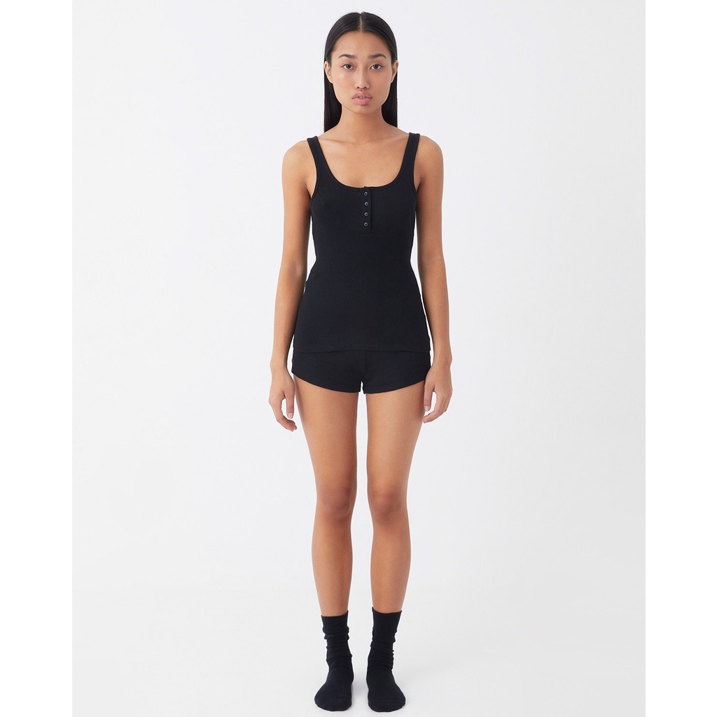 TheBlueTshirt - Áo Ba Lỗ Nữ Nút Cài Màu Đen - Icon Tank - Black
