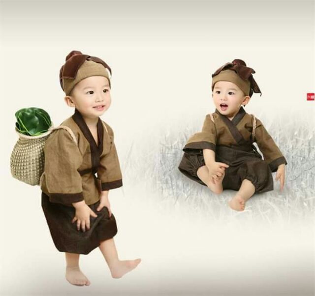 Bộ tiều phu cho bé kèm giỏ L