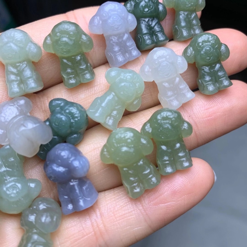 Ice Yingge Mặt Dây Chuyền Ba Chiều Bằng Đá Hetian Tự Nhiên Khắc Ba Chiều Phụ Kiện Thủ Công DIY