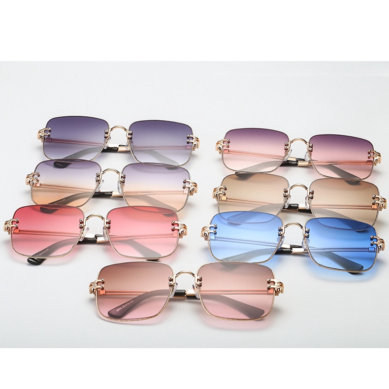Literature and Art Retro Ladies Trendy Rectangular Borderless Gradient Ocean Transparent All-match Sunglasses Hot Sale In Southeast Asia