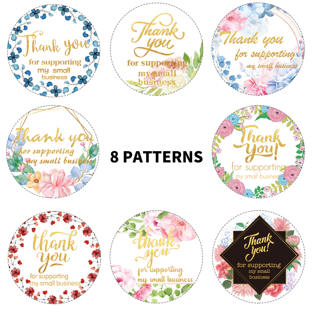 Thank You Stickers Flower Gift Packaging Handmade Adhesive Labels Baking Decorative Cute Sticker