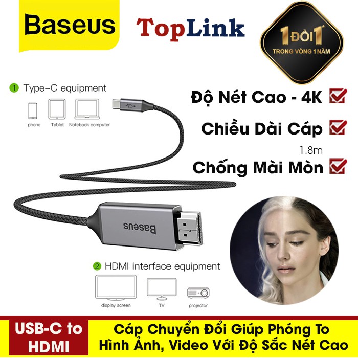 Cáp chuyển USB Type C sang HDMI Baseus Thunderbolt 3 chất lượng Video 4K - TopLink