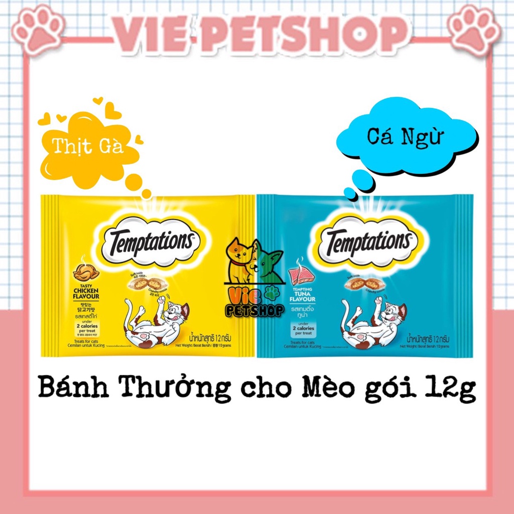 [DATE T11/2022] Bánh Thưởng Dinh Dưỡng Temptations cho Mèo gói 12g | Vie PETSHOP