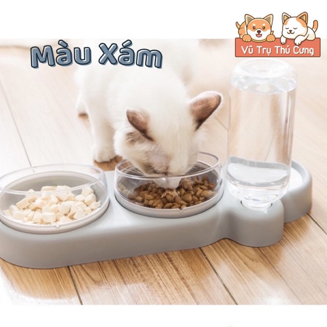 [Mã PET50K giảm Giảm 10% - Tối đa 50K đơn từ 250K] Bát ăn chó mèo kèm bình nước tự động 3 ngăn