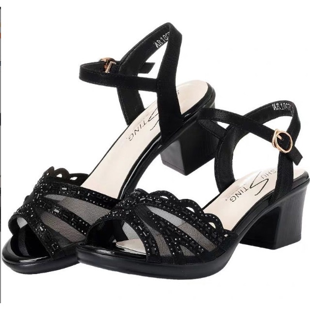 Giày sandan gót vuông đính đá 5f