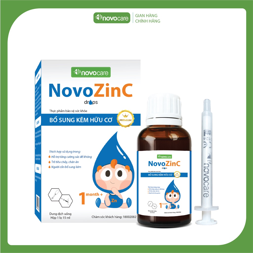 Kẽm Hữu Cơ Nhỏ Giọt NovozinC-Hỗ Trợ Tăng Đề Kháng, Cải Thiện Vị Giác, Giúp Bé Ăn Ngon,Tăng Cường Hấp Thu Dinh Dưỡng 15ML