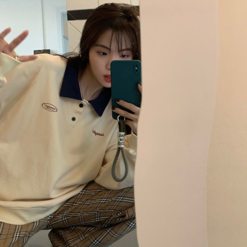 Áo Sweater Cổ Polo Dáng Rộng Thời Trang Mùa Đông Hàn Quốc Dành Cho Nữ