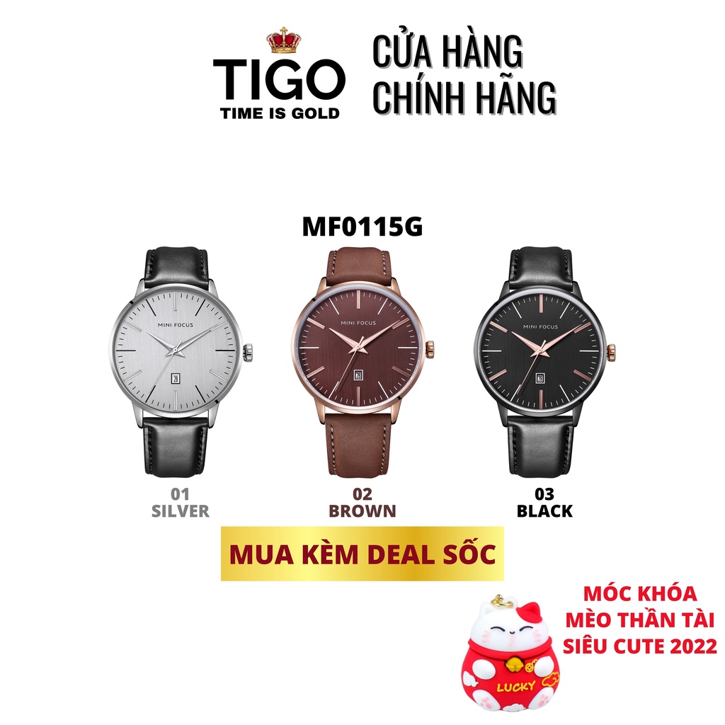Đồng hồ nam MINI FOCUS MF0115G.01 dây da thật màu đen viền thép không gỉ màu bạc 3 kim hàng chính hãng cao cấp Nhật Bản