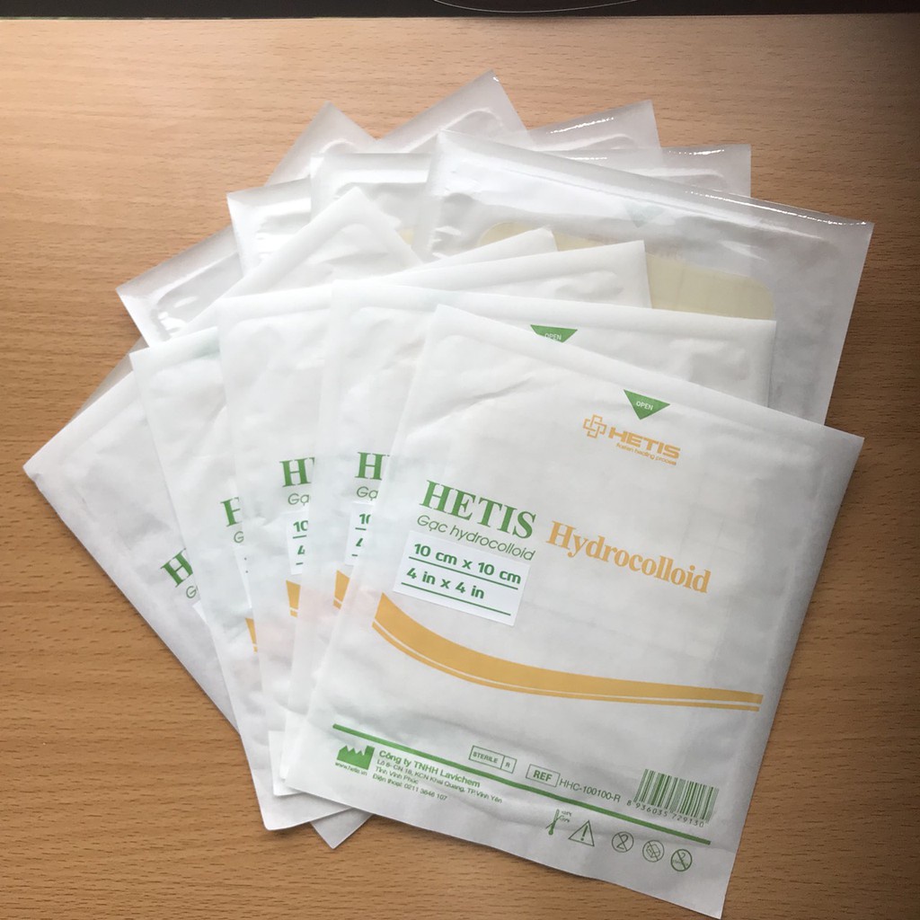Miếng dán vết thương chống sẹo, vết xước, vết mụn bọc, vết bỏng, gạc thẩm mỹ HETIS Hydrocolloid size HHC10x10cm