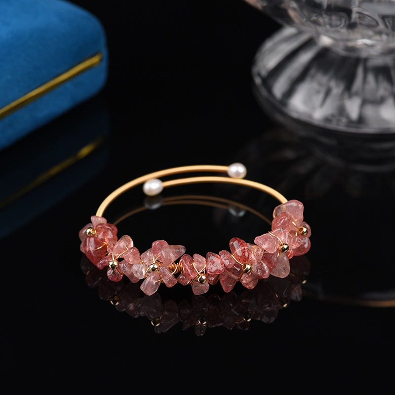 Vòng Đeo Tay Tourmaline Dạng Mở Đính Đá Pha Lê Dâu Tây Có Thể Điều Chỉnh