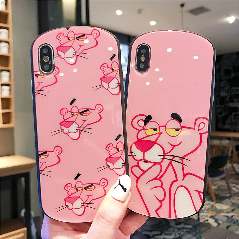 [ IPHONE ] Ốp Lưng Kính Cường Lực Viền Cong Pink Panther - K013