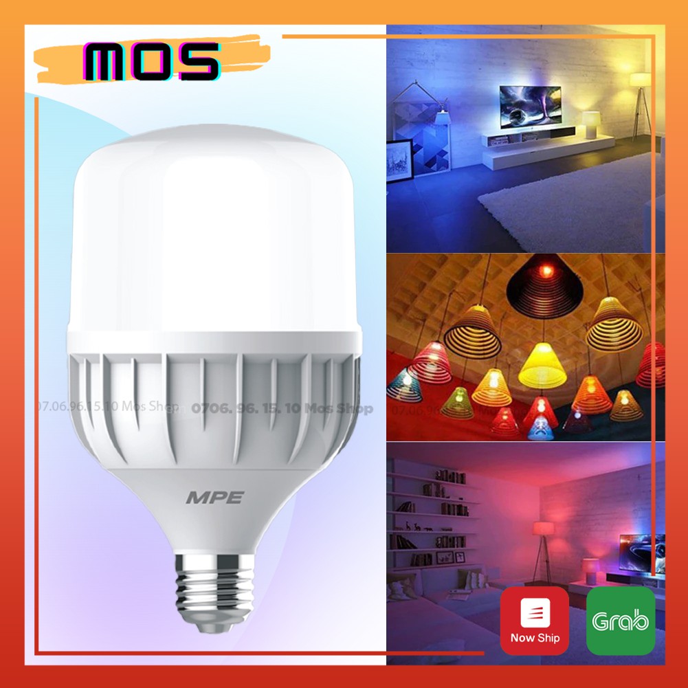 Bóng đèn led trụ mpe (thân đèn bằng nhựa)- Ánh sáng trắng/vàng Mos Shop