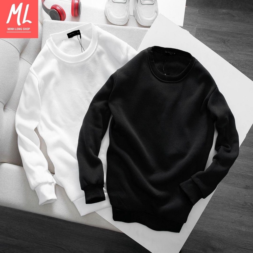 Áo thun sweater dài tay cổ tròn Nam Nữ Unisex chất nỉ poly Thái mềm mịn thu đông giữ nhiệt