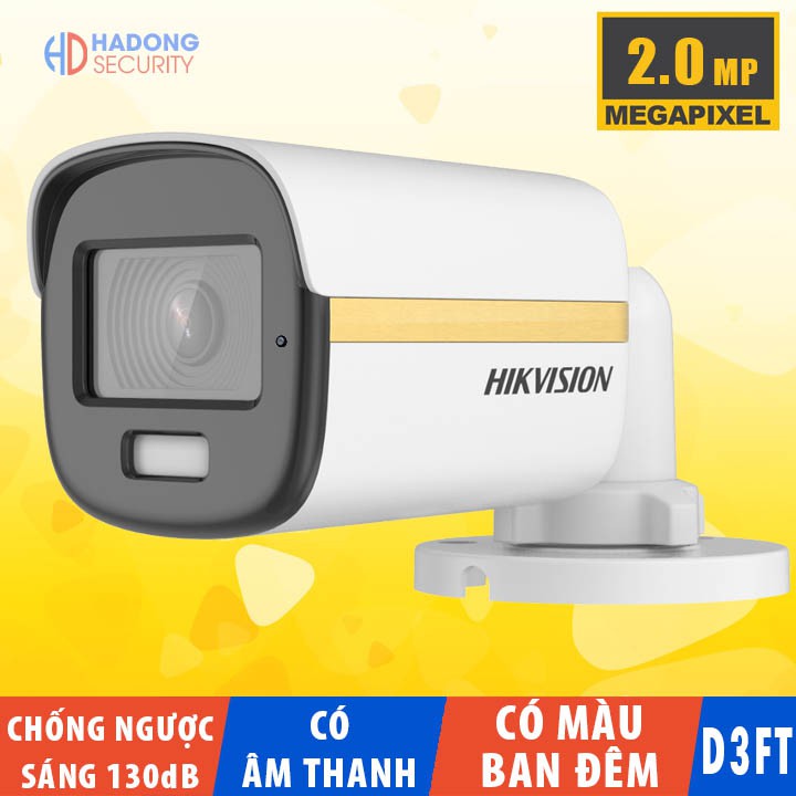 Camera có màu ban đêm tích hợp mic thu âm 2MP Hikvision DS-2CE10DF3T-FS thân trụ, chống ngược sáng thực 130Db