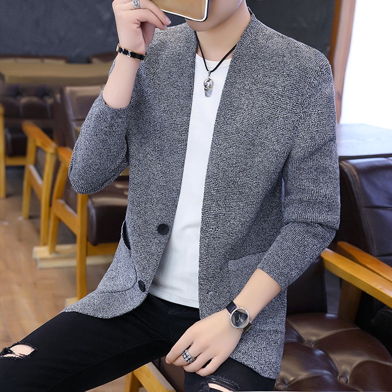 Áo Khoác Cardigan Dệt Kim Mỏng Màu Sắc Đơn Giản Phong Cách Hàn Quốc Cho Nam Giới