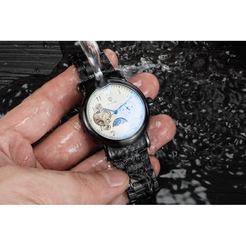 [Ưu đãi khủng – Tặng Qùa] Đồng hồ chạy cơ Automatic nam dây da thương hiệu TEVISE 795 Japan Golden chống nước