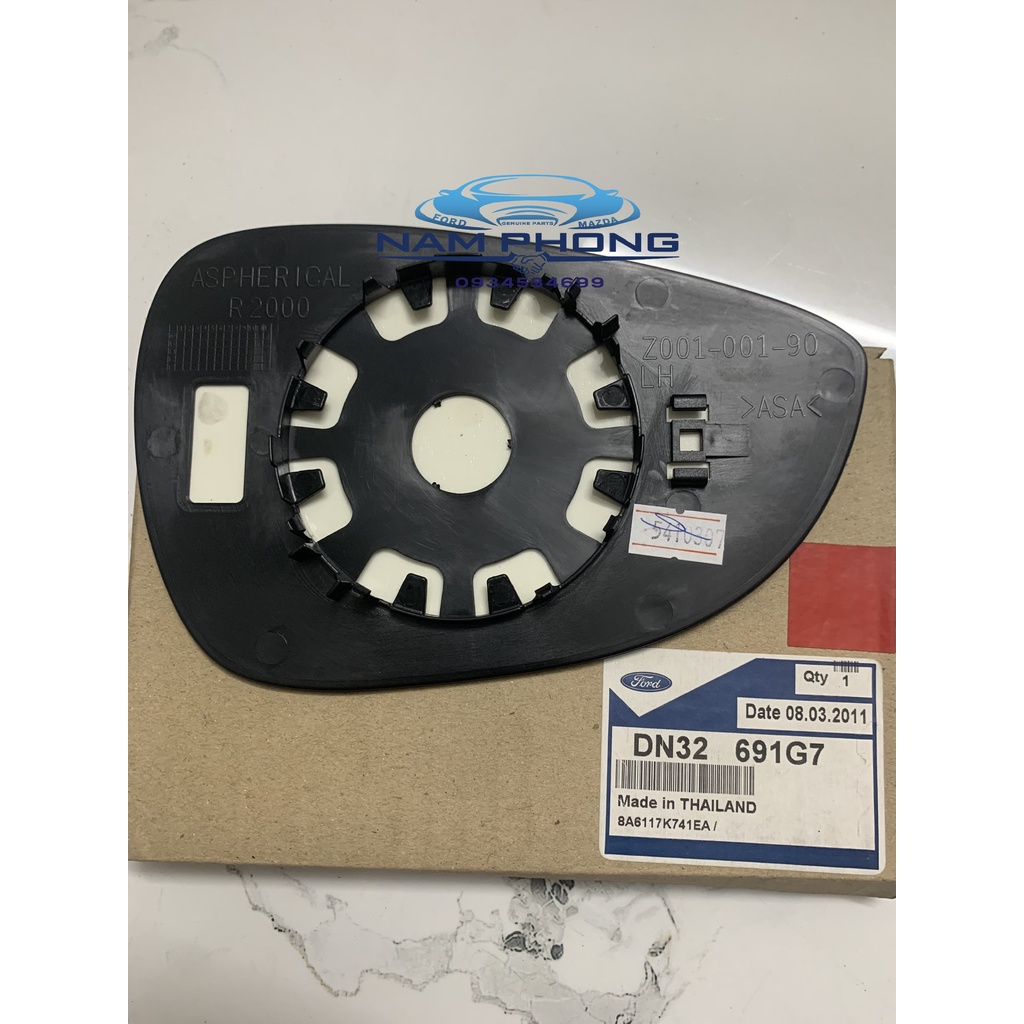 Mặt gương Fiesta 11-17 bên lái LH Có Chấm Có Chữ Thái Xịn Hãng - DN32691G7