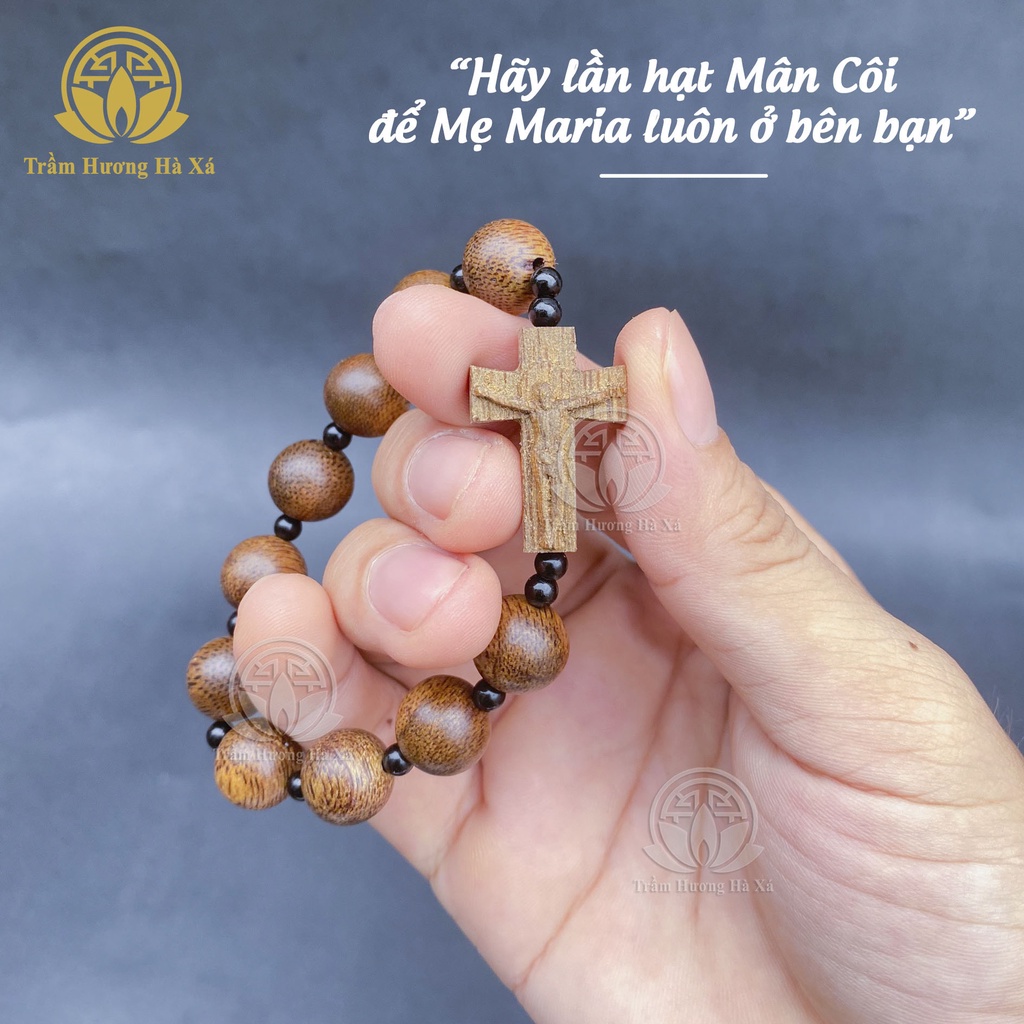 Vòng tay mân côi thánh giá Công Giáo 10 hạt phong thủy trầm hương HÀ XÁ đeo tay cặp đôi nam nữ may mắn tài lộc
