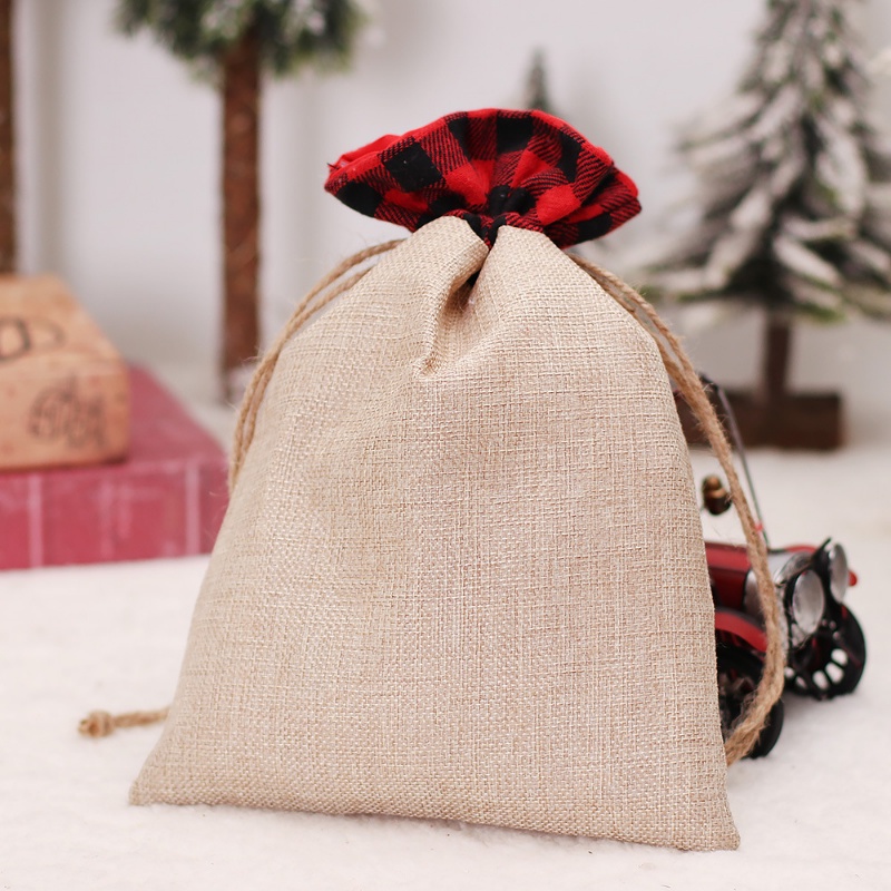Túi Dây Rút Vải Lanh Đựng Quà Giáng Sinh / Kẹo Hình Búp Bê Vô Diện / Ông Già Noel