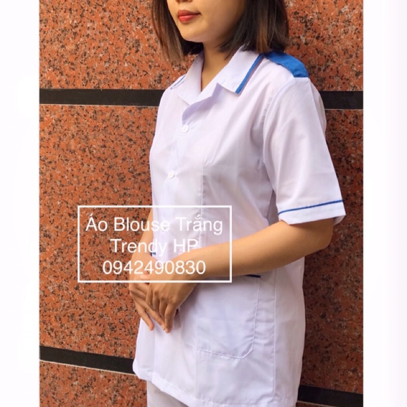 Bộ quần áo điều dưỡng nam nữ có viền xanh cho thực tập sinh - áo điều dưỡng, y tá có cầu vai xanh