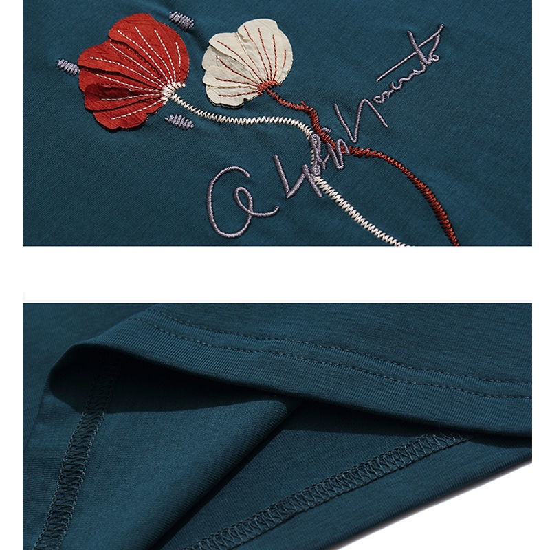 Áo Thun cotton Ngắn Tay Thêu Họa Tiết Thời Trang Cho Nữ Trung Niên