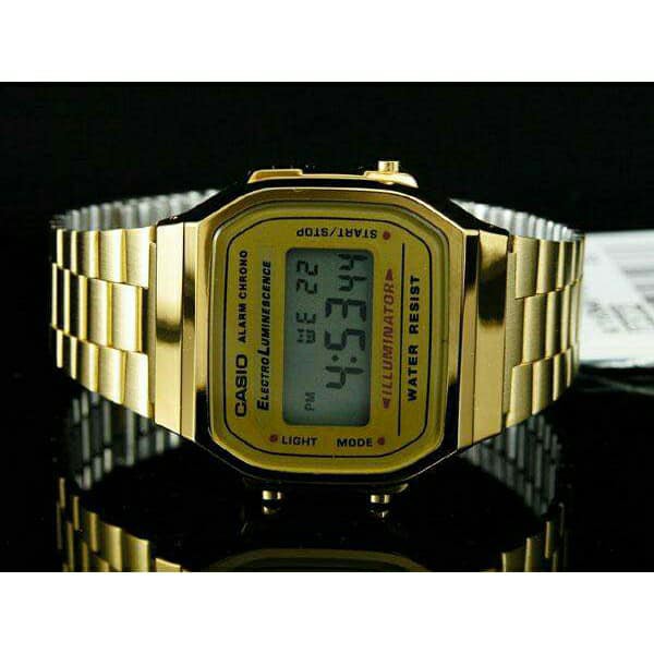 Đồng hồ Casio điện tử nam nữ  A168W gold dây kim loại chống gỉ