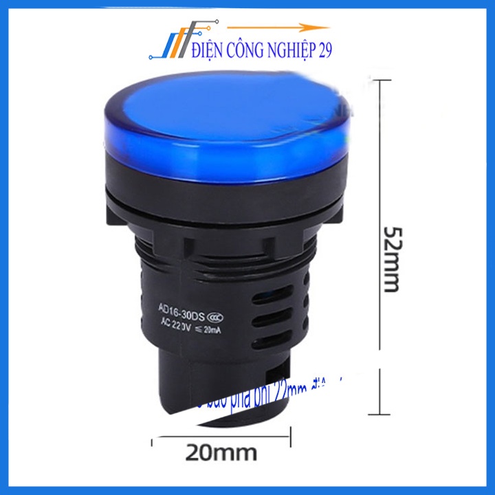 Đèn led Báo Nguồn  AD16-22DS báo pha phi 22mm điện áp 220VAC gắn tủ điện