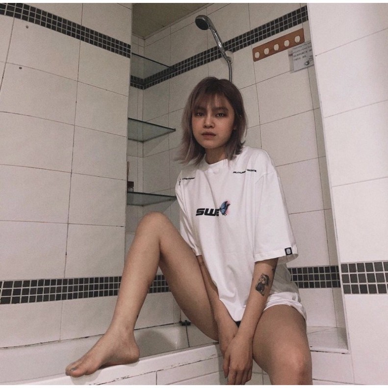 Áo thun tay lỡ dáng rộng unisex dưới 75kg - Swe bướm