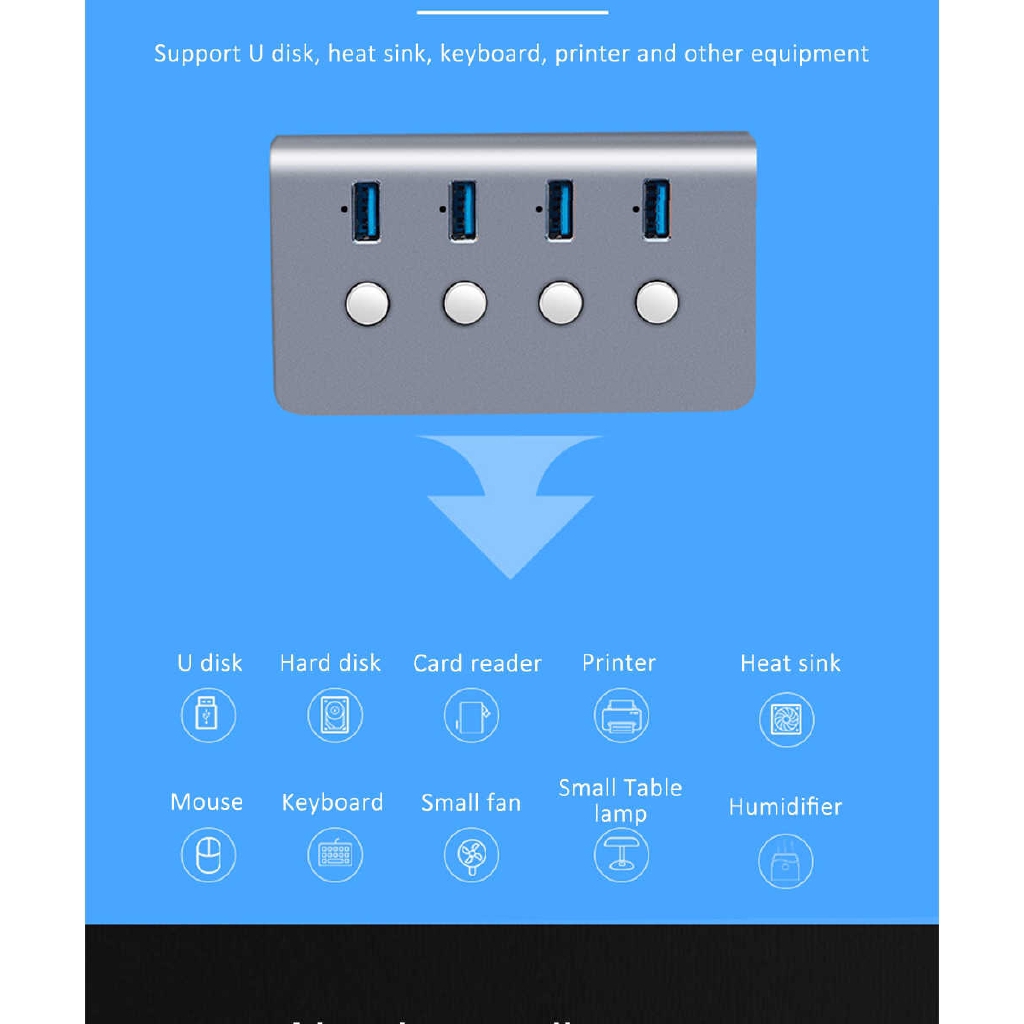 CHUYI Bộ Chia 4 Cổng Usb 3.0 Có Công Tắc On / Off Cho Máy Tính