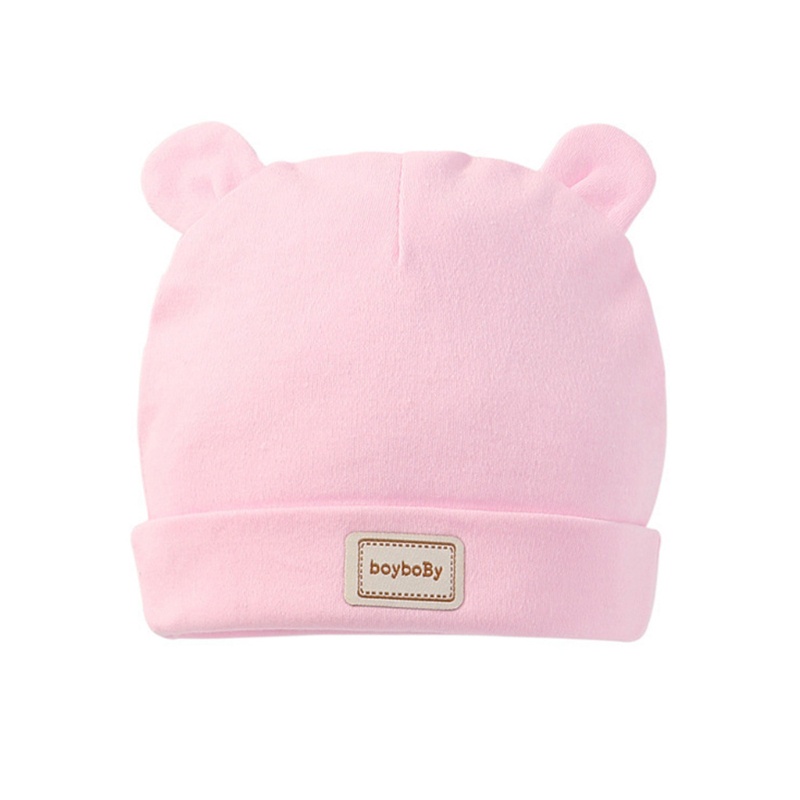 Mũ Trùm Đầu Bằng Cotton Mềm Màu Trơn Hình Tai Gấu Đáng Yêu Cho Bé 0-6 Tháng Tuổi