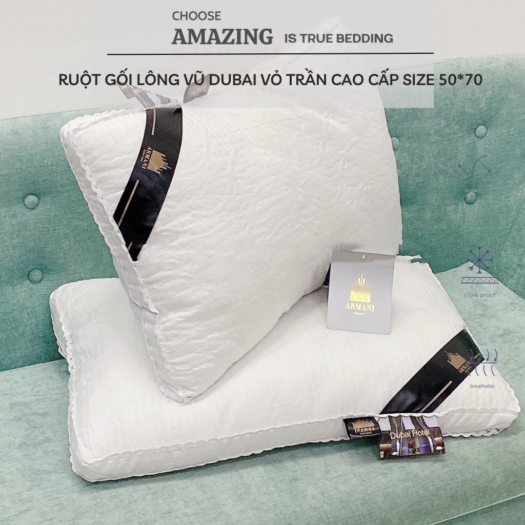 Gối lông vũ nhân tạo Dubai vỏ trần phối viền ren cao cấp size 50*70cm