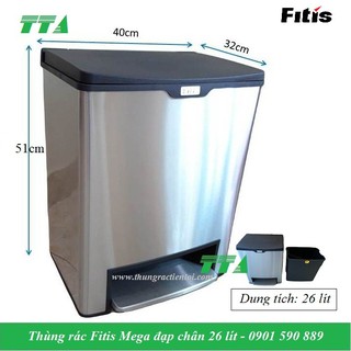 Thùng rác Fitis 26 lít vuông đạp chân