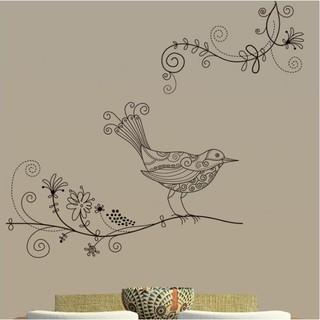 Decal dán tường / kính cao cấp - Chim Hoa văn tinh tế ( 60x58 )