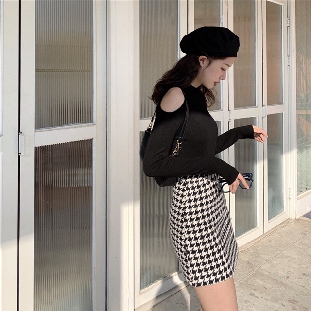 CHÂN VÁY DẠ CARO VẢI TWEED