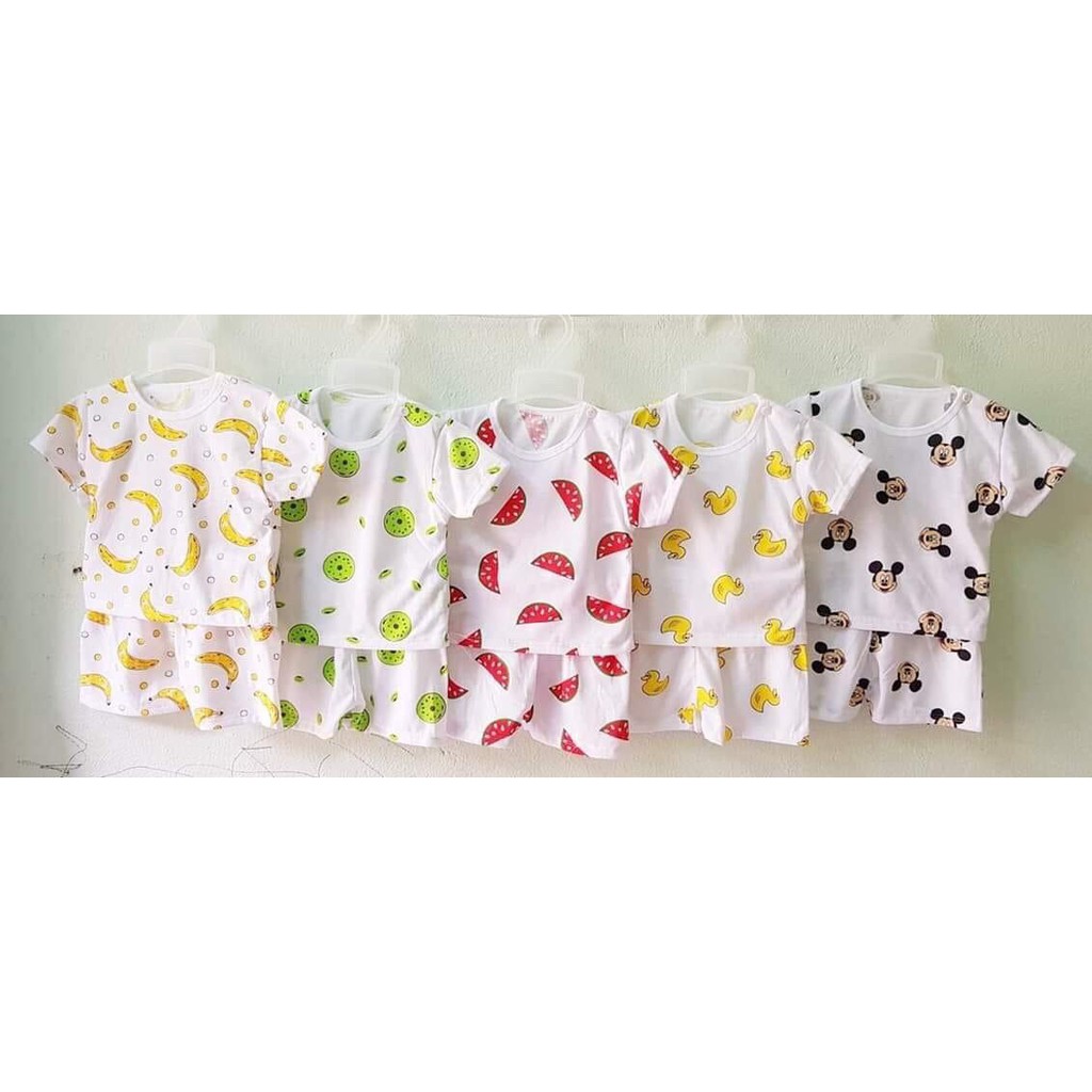 Bộ cotton 2 chiều cộc cài vai cho bé trai và bé gái