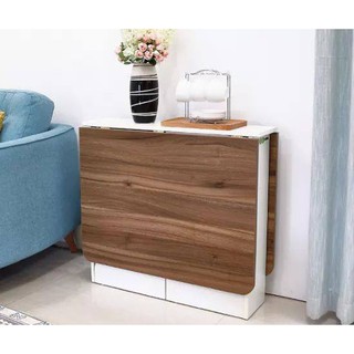 Bàn ăn gỗ thông minh gấp gọn có bánh xe màu Óc chó decor phòng bếp hiện đại chính hãng IGA- BATM5.61