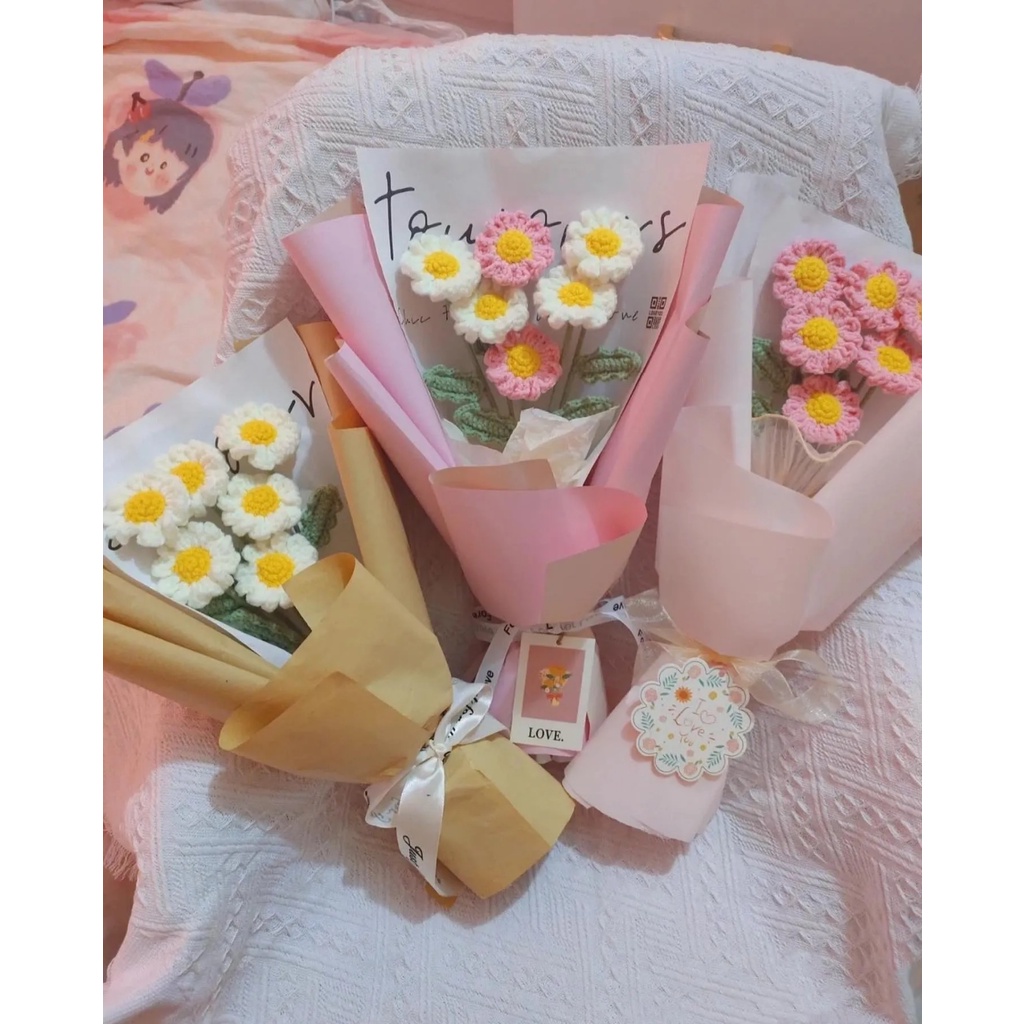 Bó hoa cúc họa mi daisy handmade bằng len trang trí / làm quà tặng
