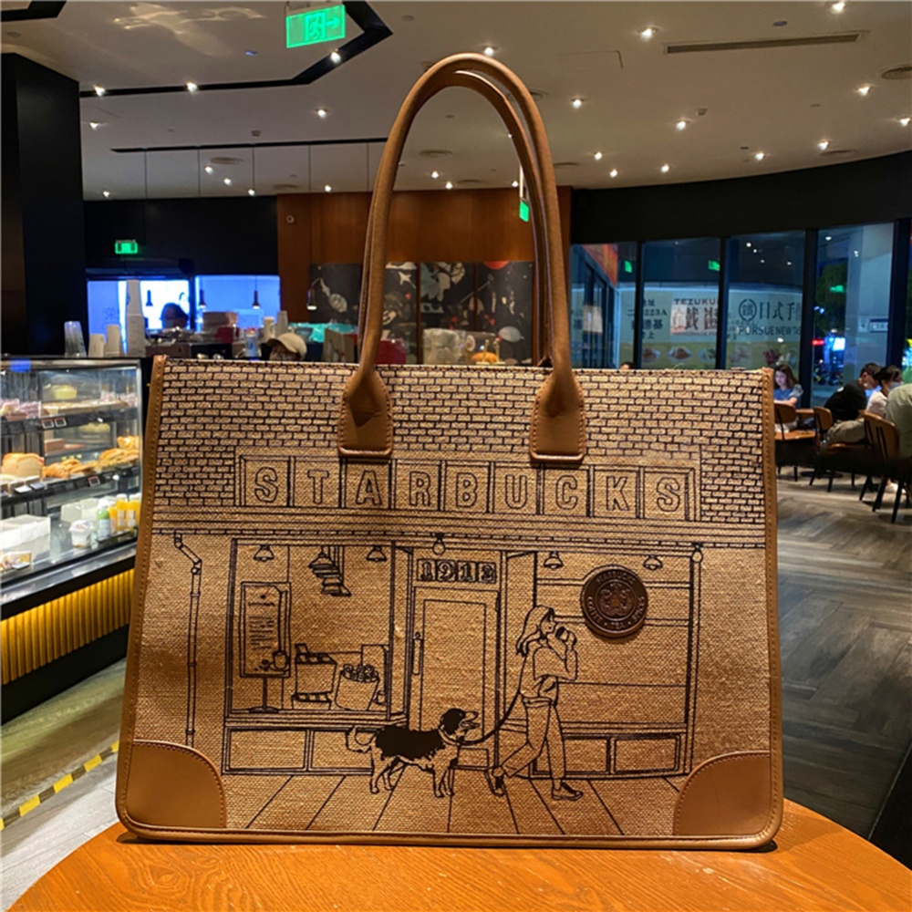 Túi xách tote vải bạt Starbucks 2021 kỷ niệm 50 năm phong cách retro cho nữ
