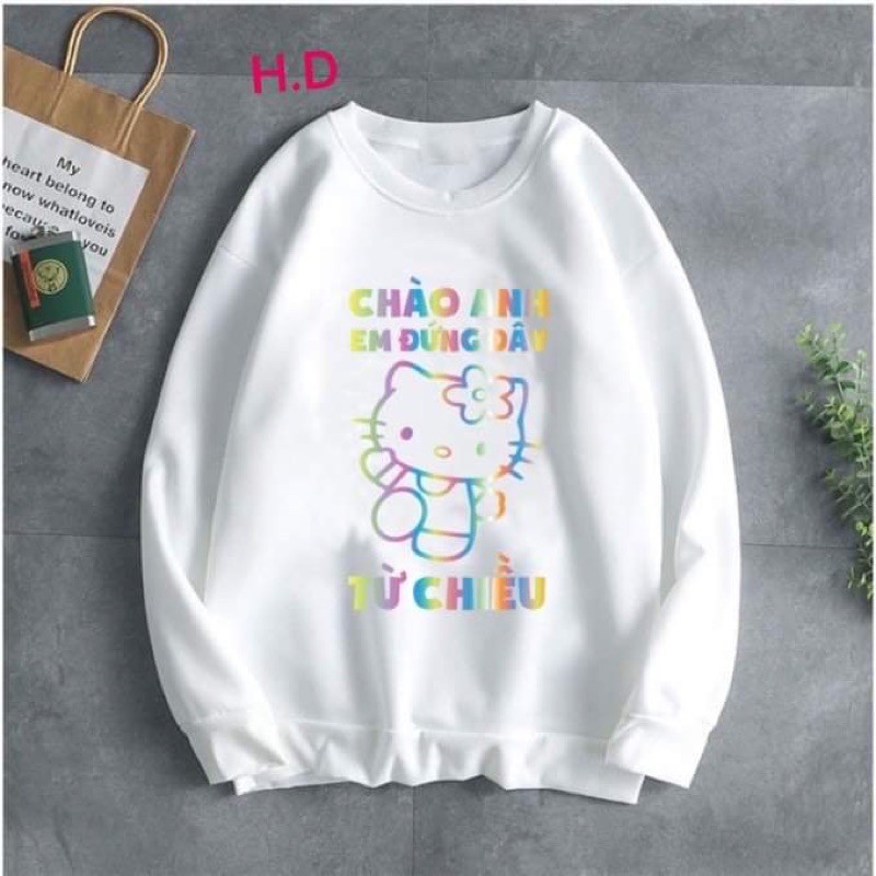 Áo nỉ phản quang mèo chào anh HĐ12, Áo nỉ Unisex from rộng, Chất nỉ ấm mặc không xù, thiết kế phong cách - MODY