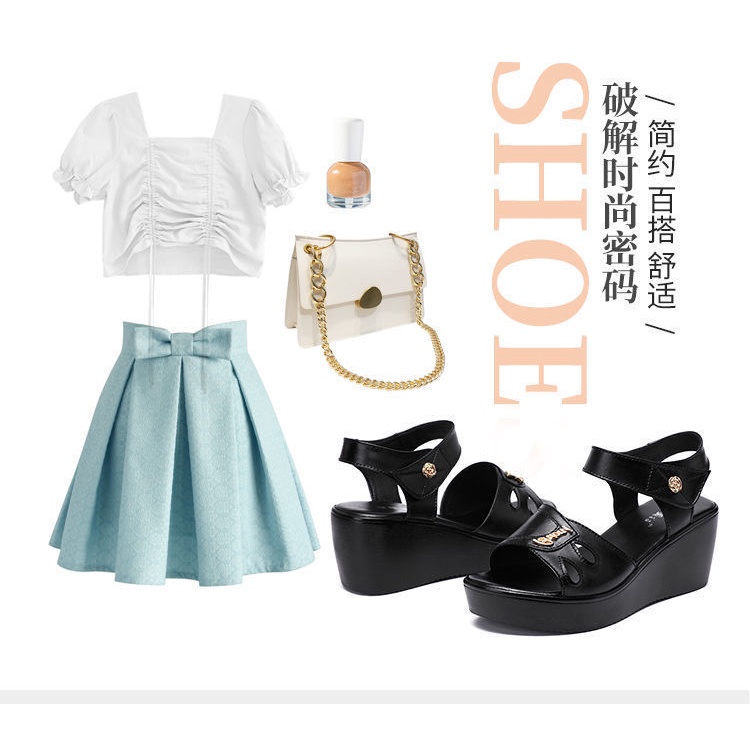 Giày Sandal Đế Xuồng Bằng Da Mềm Chống Trượt Thời Trang Mùa Hè Cho Phụ Nữ Trung Niên