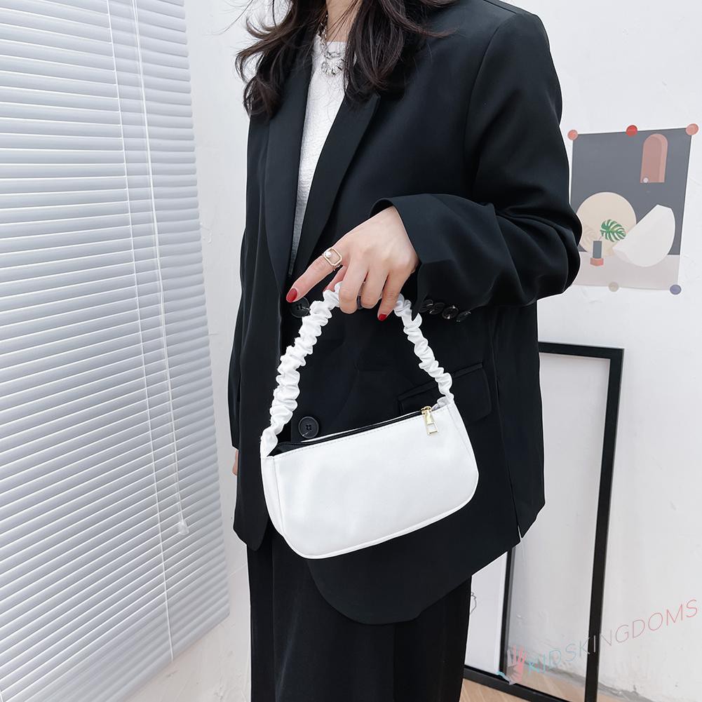 【Big Sale】Vintage Women Pure Color Pleated Shoulder Bag Casual Small Handbag Purse