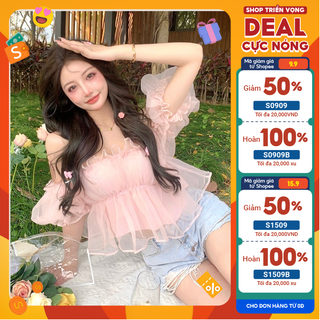  Áo trễ vai tay bồng bánh bèo MingMing áo kiểu nữ chất voan tơ có lớp lót  thiết kế áo nữ 2022  