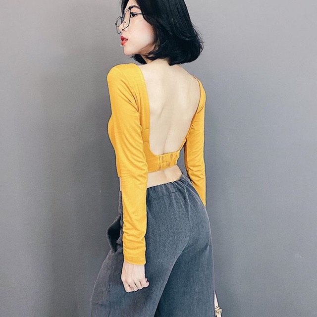 Áo croptop hở lung thun 5cm yoona