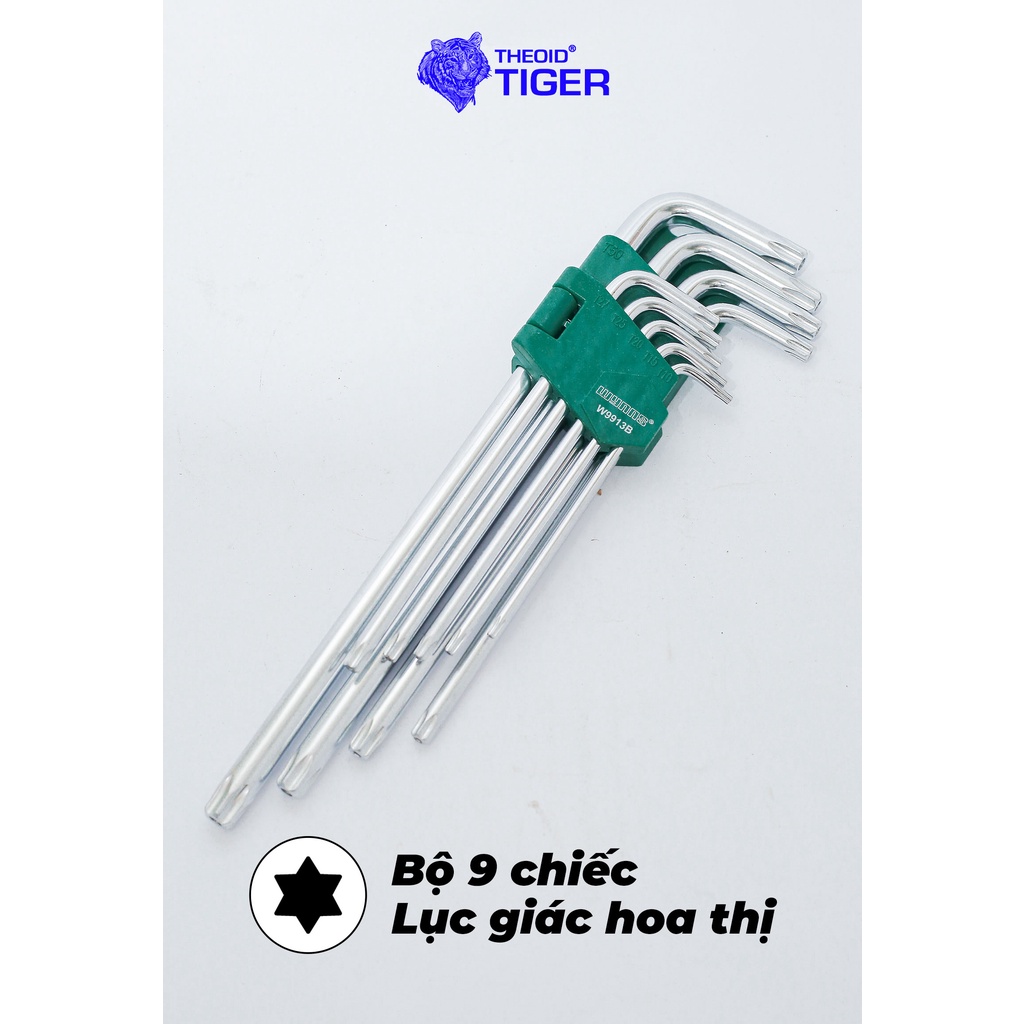 Bộ Lục Giác Đầu Bông Hoa Thị, Đầu Bi Theoid Tiger  - 9 kích thước - Thép cứng cáp mạ crom - Chính Hãng