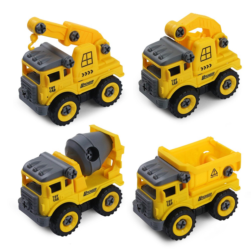 Set 4 xe công trình mô hình tháo lắp rắp