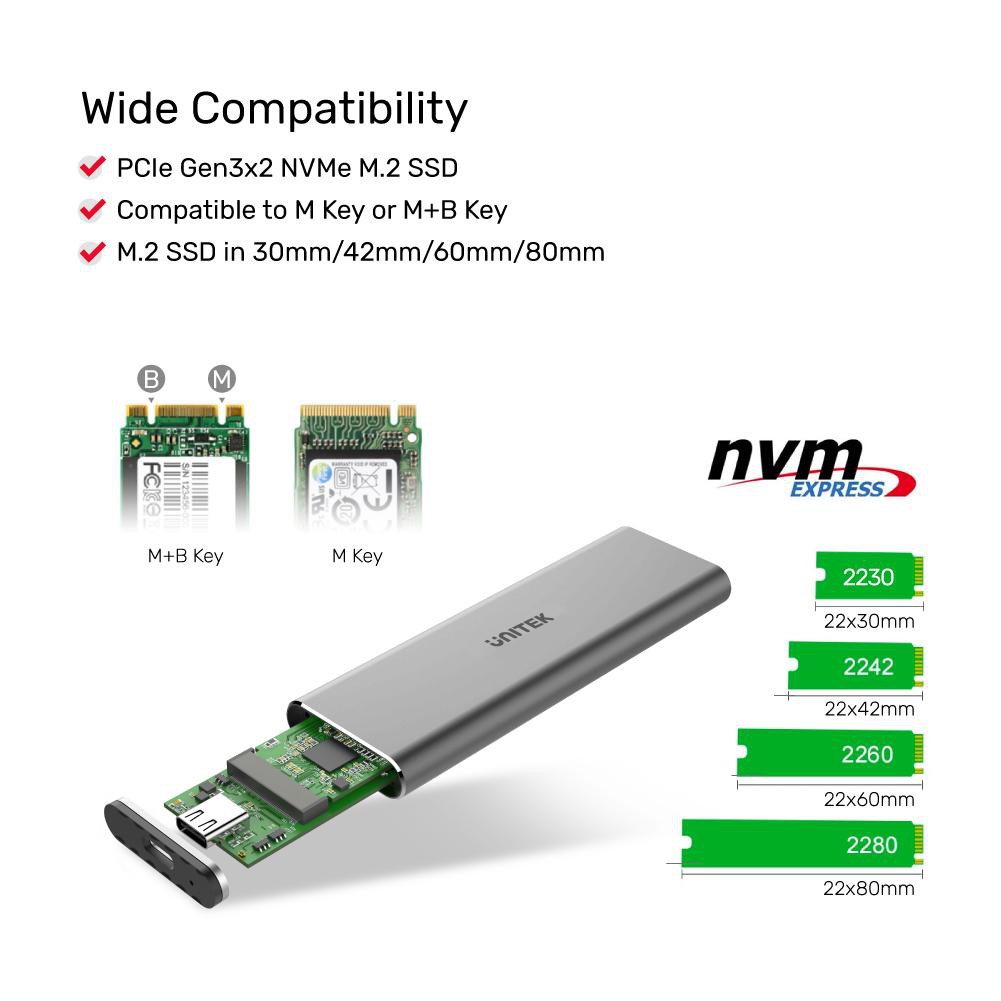 Box ổ cứng SSD M2 NVMe Cao Cấp | Unitek S1201A Chính Hãng | Chuẩn 3.1 Hỗ Trợ Đến 5Gbps