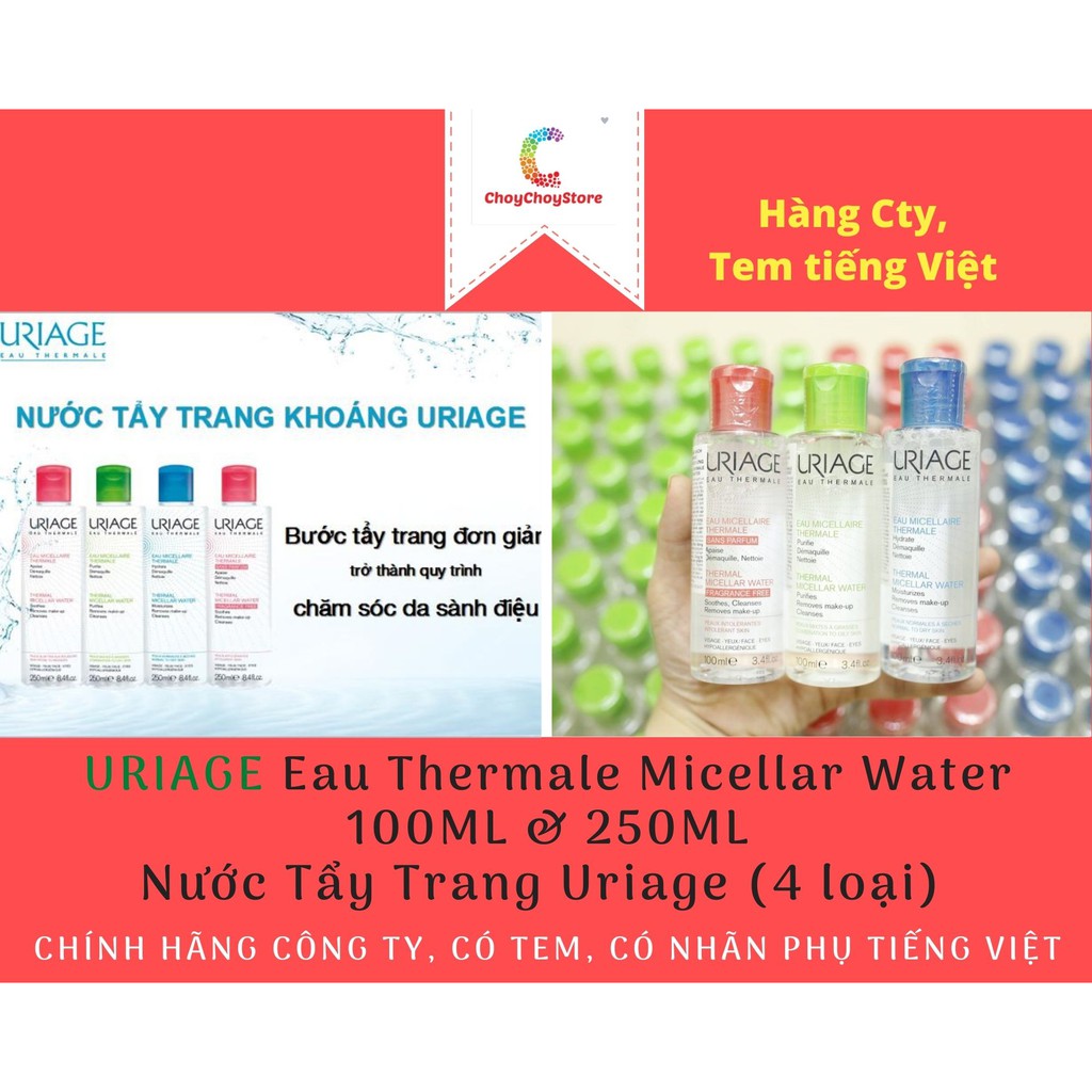 URIAGE Eau Thermale Micellar Water 100ML & 250ML - Nước Tẩy Trang Uriage (4 loại PIF, PMG, PNS, PSF)