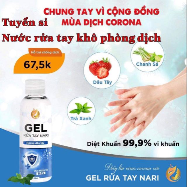 gel nước rửa tay kháng khuẩn 99,9% cao cấp NARI công nghệ nhật bản bảo vệ khỏi vi khuẩn chai 100ml- hàng chính hãng | WebRaoVat - webraovat.net.vn