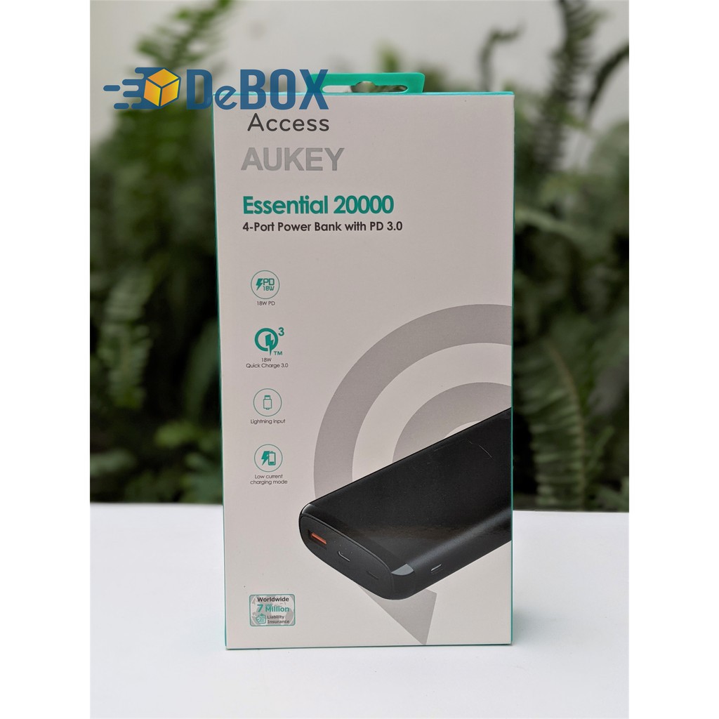 Pin Sạc Dự Phòng 20000mAh AUKEY PB-Y23, QC 3.0, PD 18W, Cổng Lightning In - Chính hãng