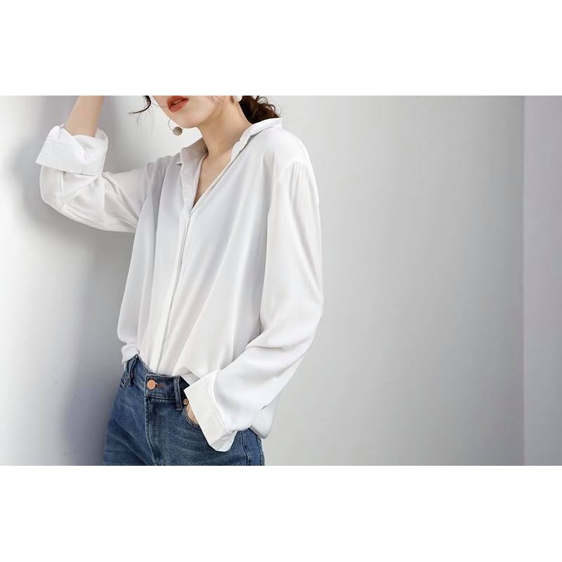 [Mã BMBAU50 giảm 7% đơn 99K] Áo sơ mi nữ công sở cơ bản trắng mịn cổ đức giấu cúc Jill Harriet